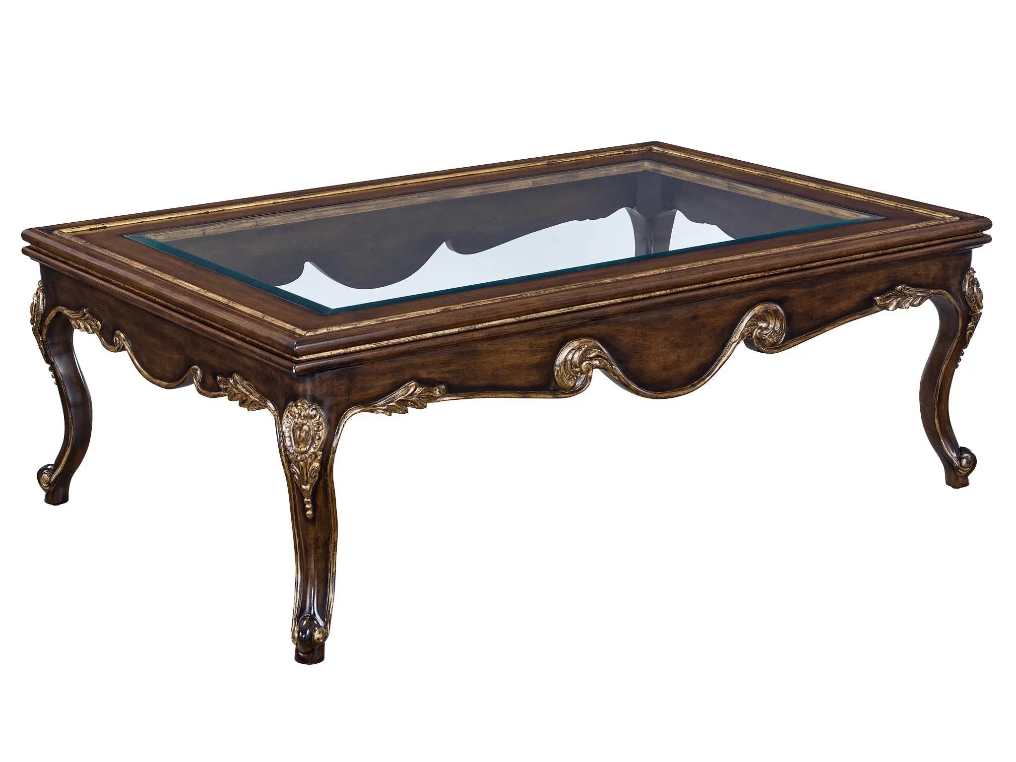 a coffee table with a glass top on a white background