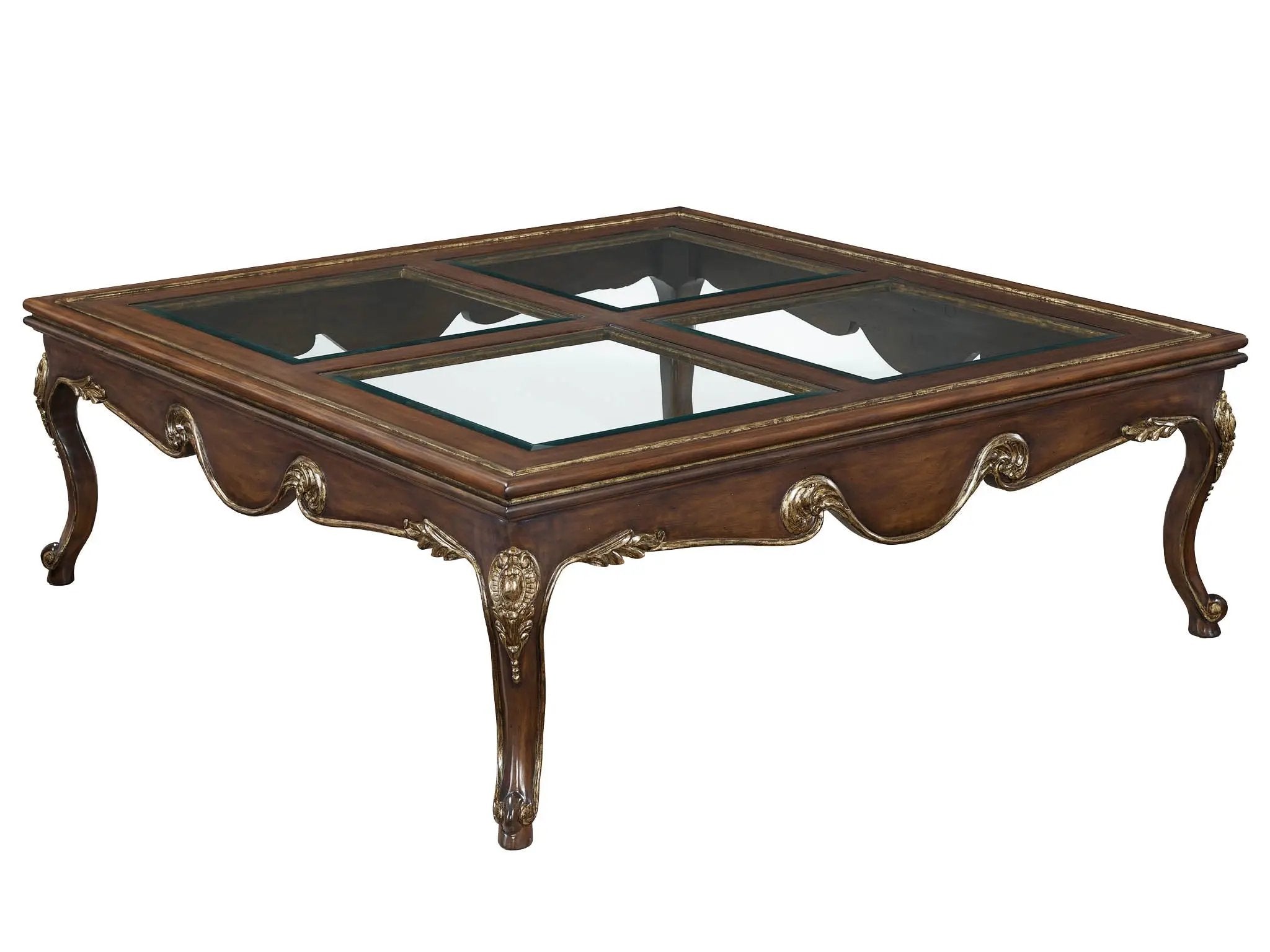 a coffee table with a glass top on a white background