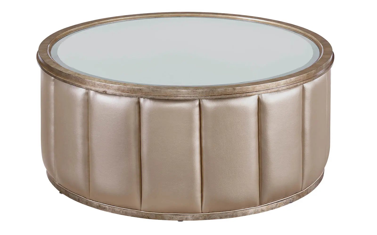 a round table with a glass top on a white background