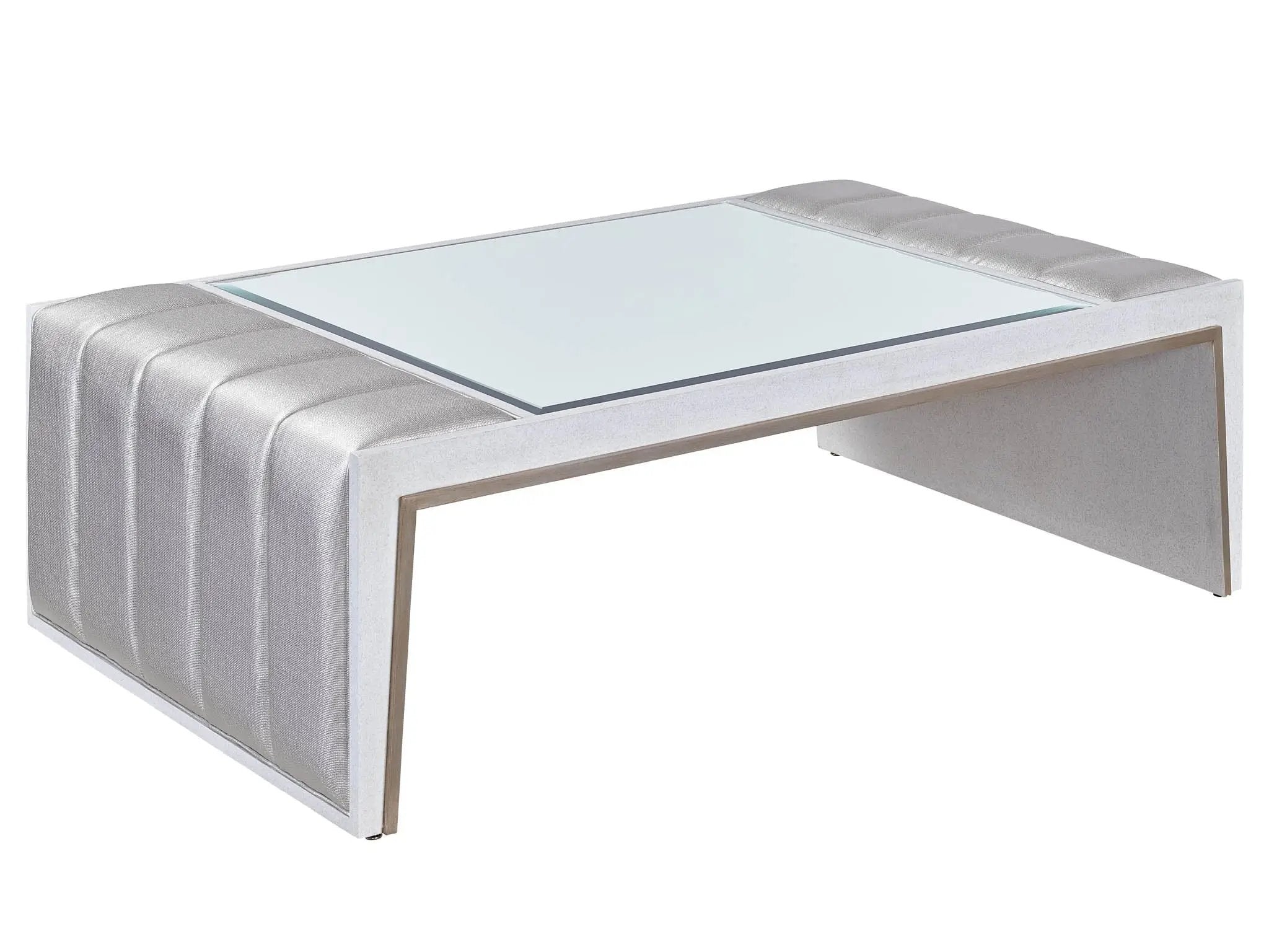 a white coffee table with a glass top
