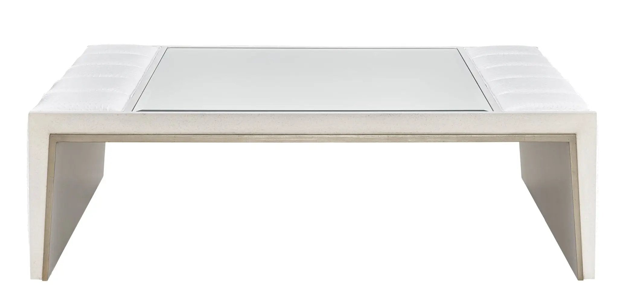 a white coffee table with a glass top