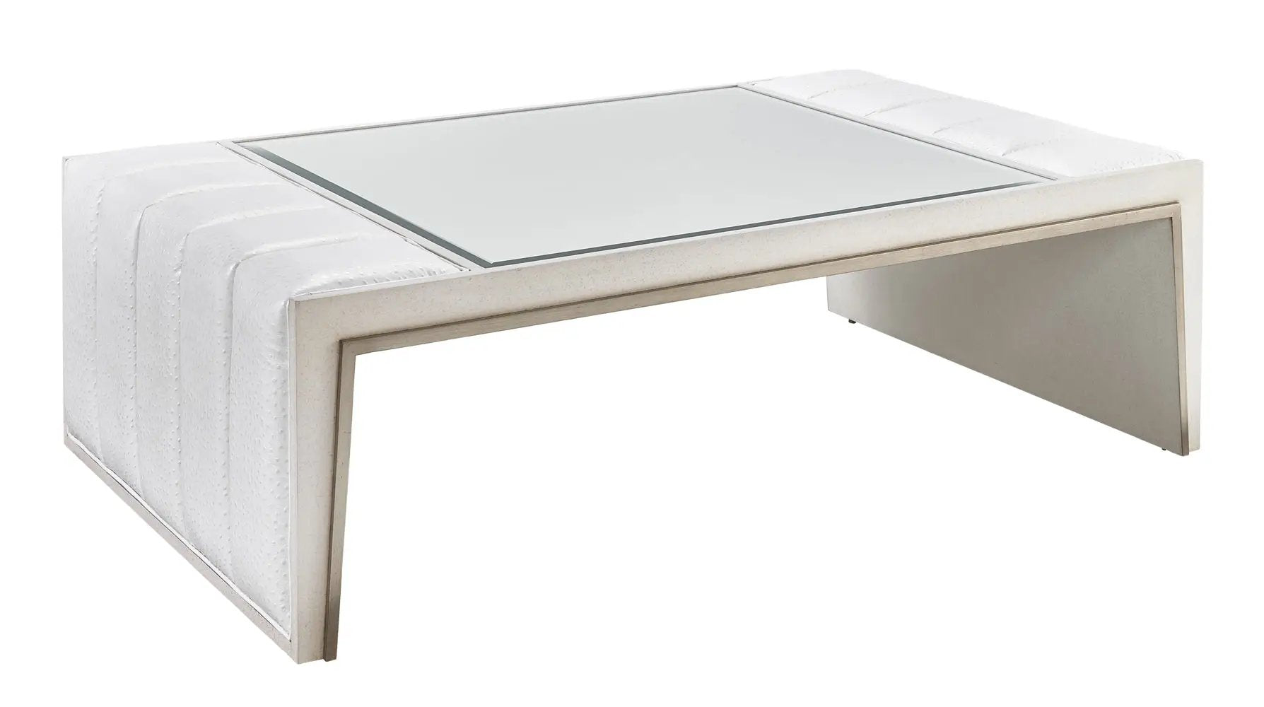 a white coffee table with a glass top