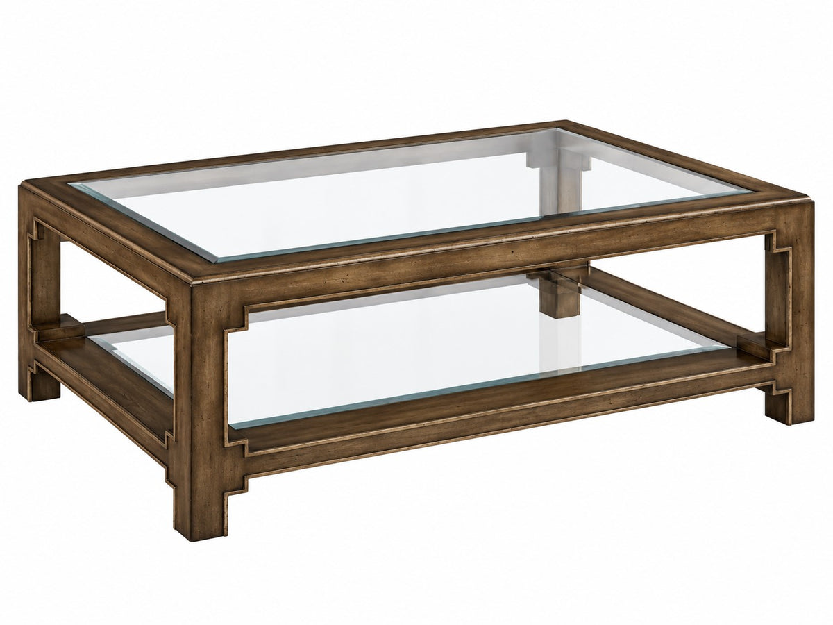 Bali Rectangular Cocktail Table in a Pompeii finish with clear glass insets, The Signature Edit
