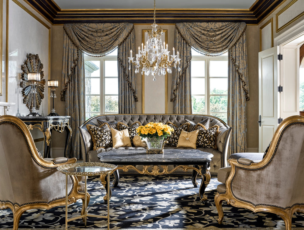 Marge Carson Mila Sofa Elegant Deep Skirt Design with Nailhead Trim