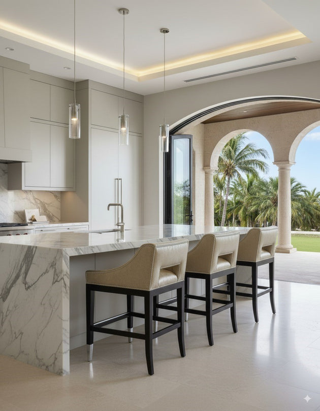 Tropical Modern Kitchen with Counter Stools – The Spencer Collection