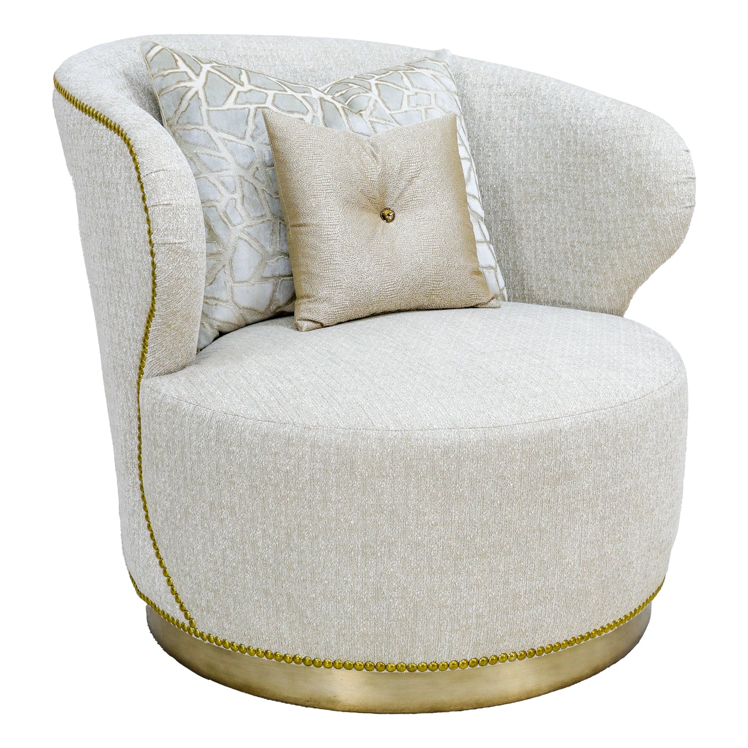 a white chair with a gold trim around it