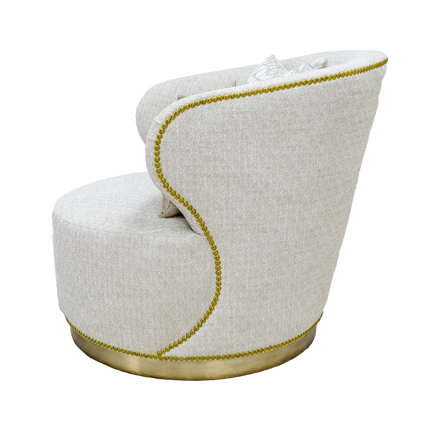 a white chair with a gold trim around it