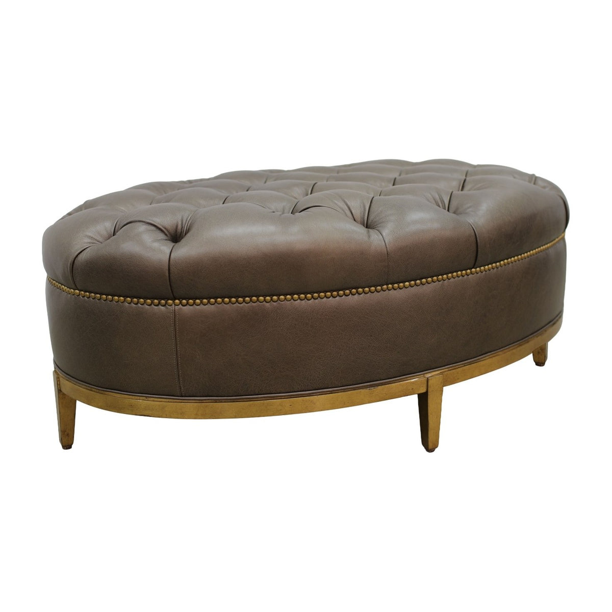 Coronado Oval Ottoman in Leather Gilded Bark by Marge Carson