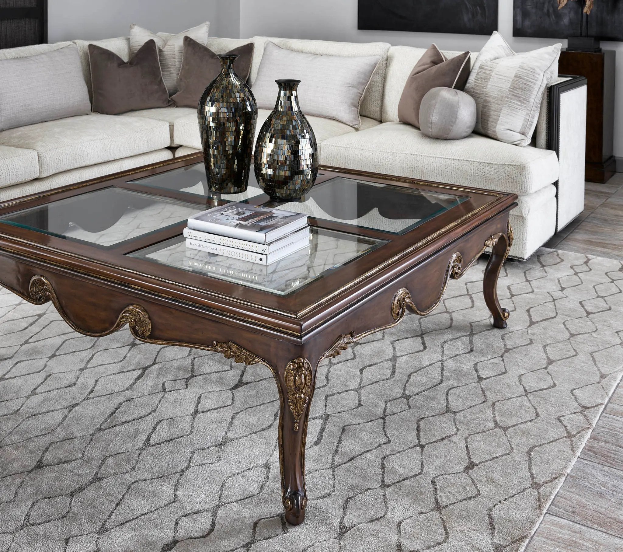 a living room with a couch and a coffee table