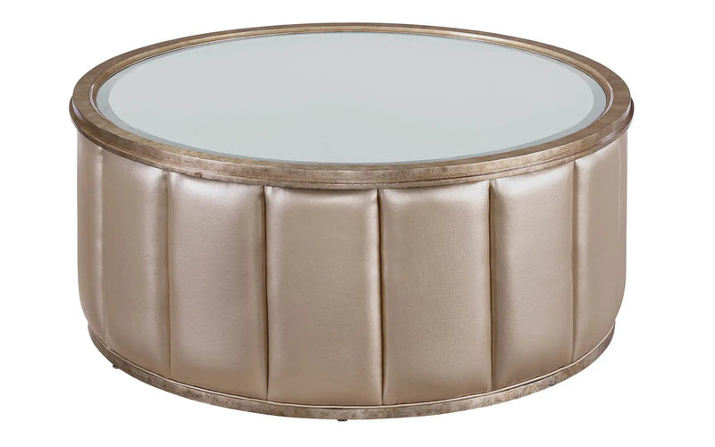 a round table with a glass top on a white background