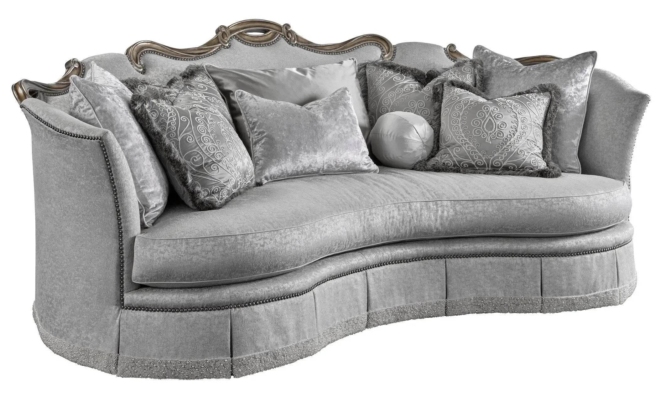 a couch with a bunch of pillows on top of it